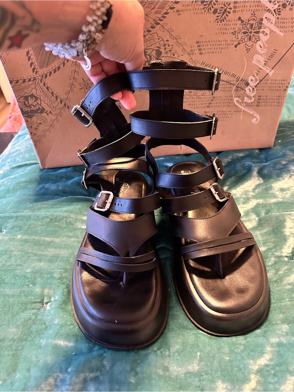 Free People Jojo Black Strappy Gladiator Sandals with Buckle Detail - Picture 6 of 7